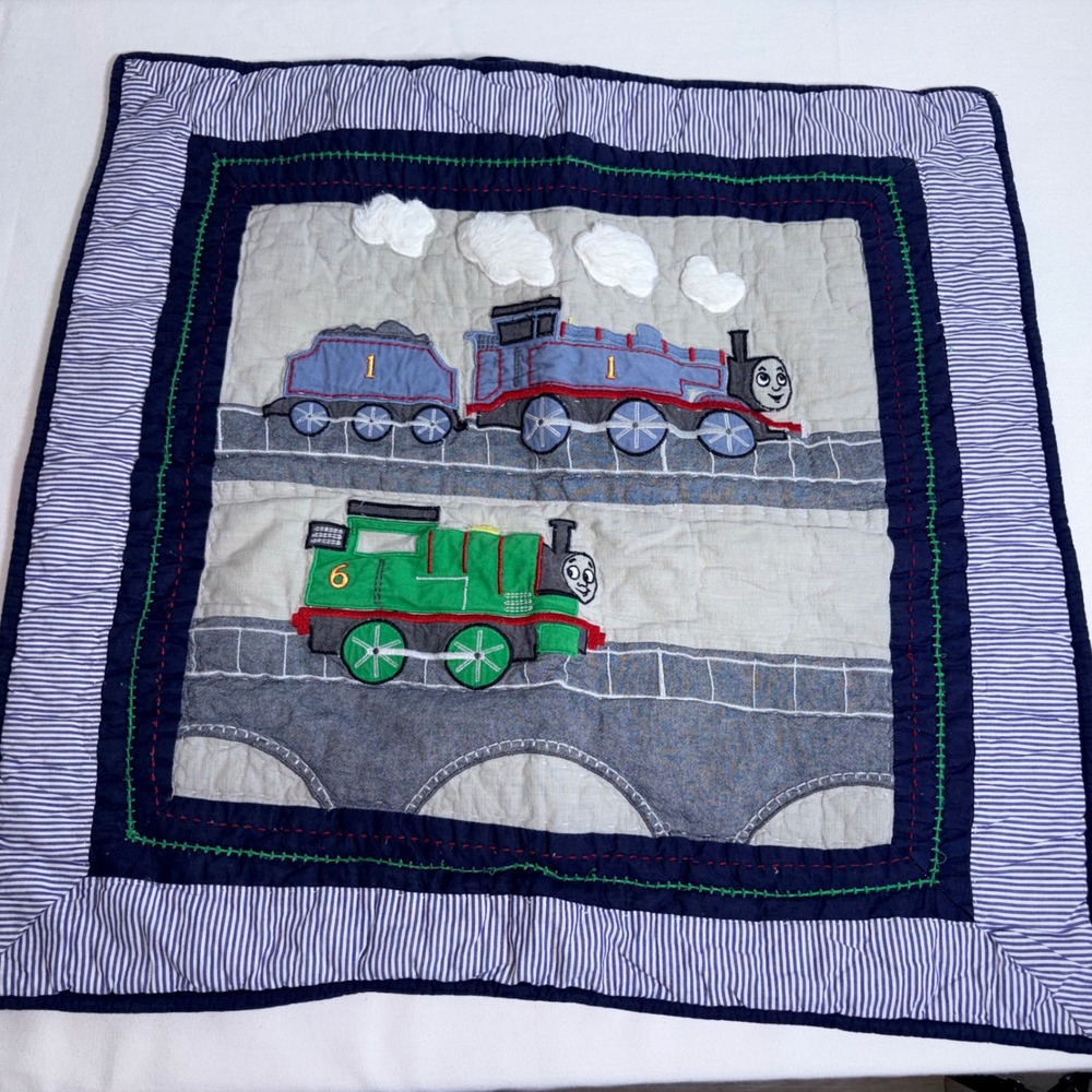 Thomas & Friends Quilted pillow case 25x25" Blue Green Excellent Applique Percy